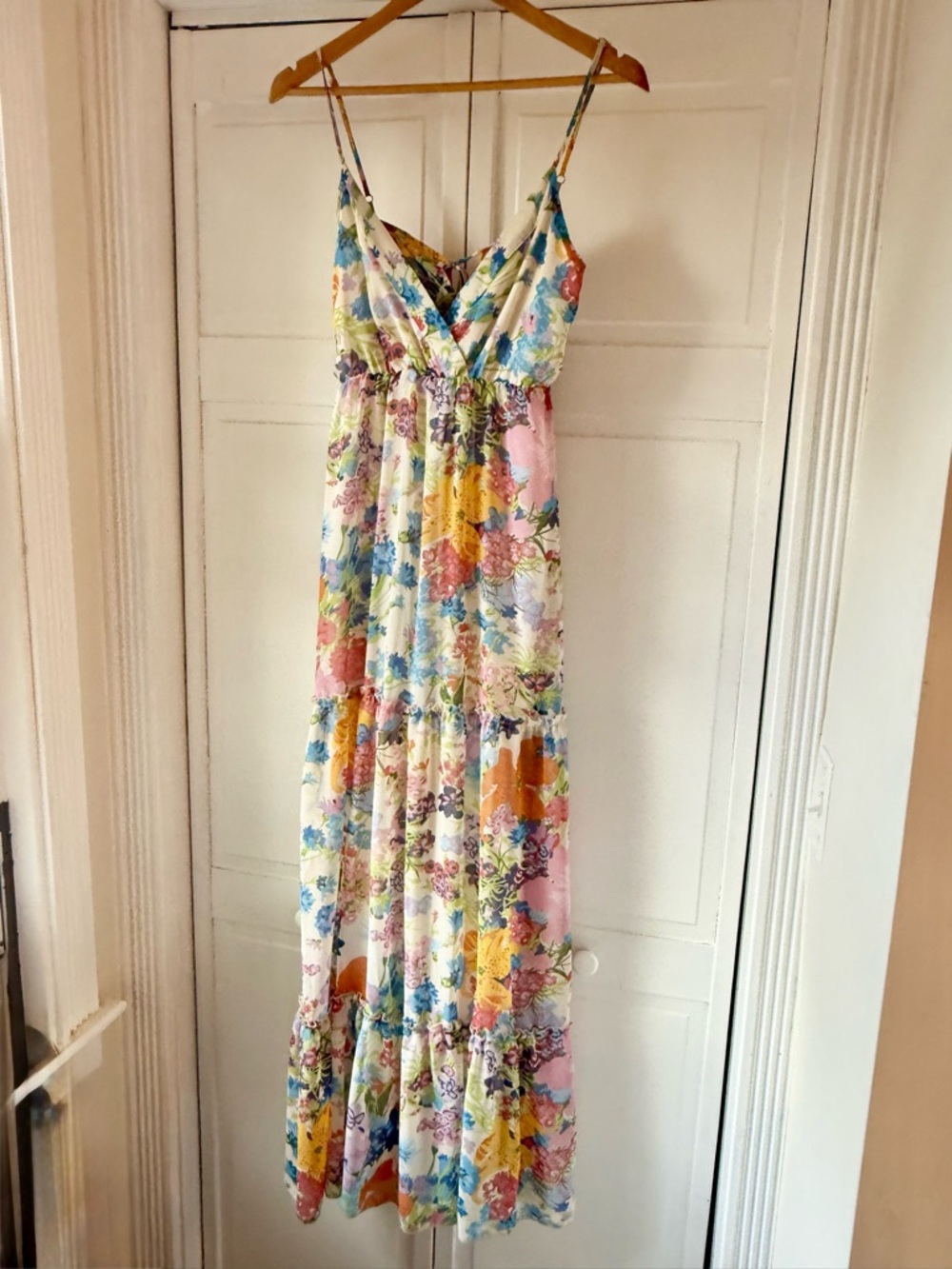 Aakaa Yellow Floral Maxi Dress with Blue and Pink Accents